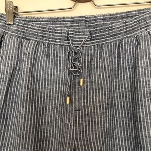 Ellen Tracy Blue Striped 100% Linen Pants